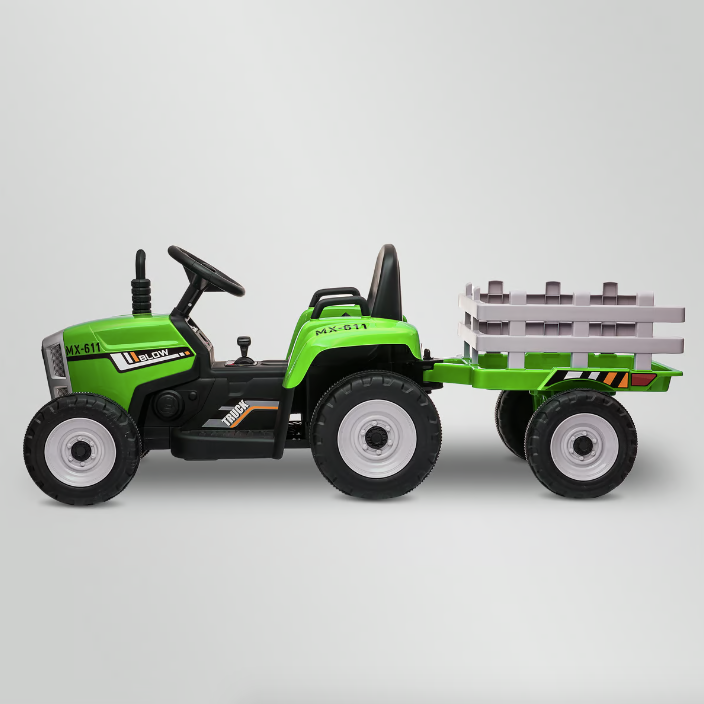 Traktor na akumulator s prikolico zelen