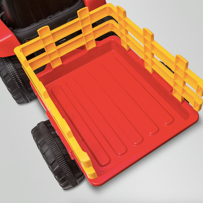Traktor na akumulator s prikolico rdeč